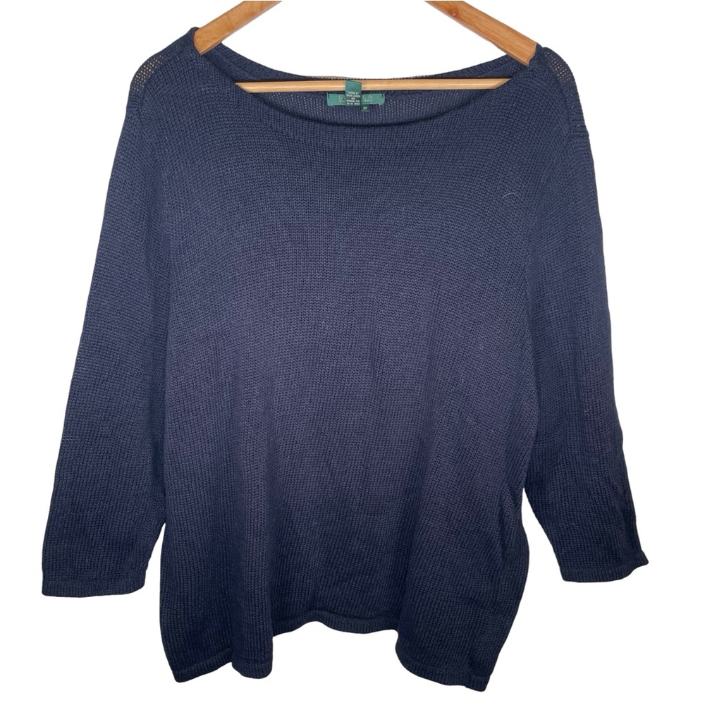 Lauren Ralph Lauren mercerized 3/4 sleeve pullover navy sweater #109